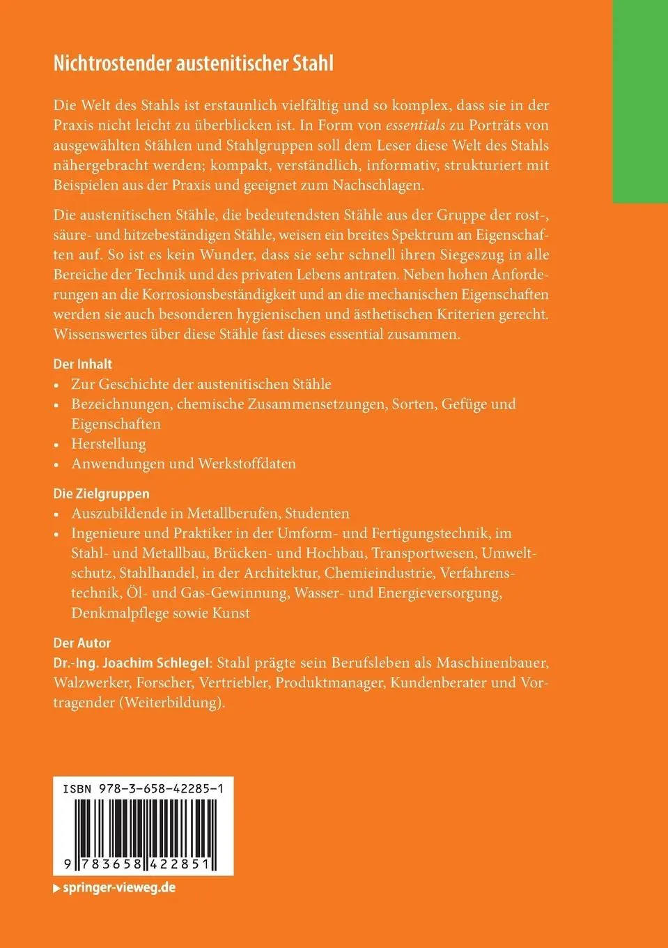 Rückseite: 9783658422851 | Nichtrostender austenitischer Stahl | Ein Stahlporträt | Schlegel | ix
