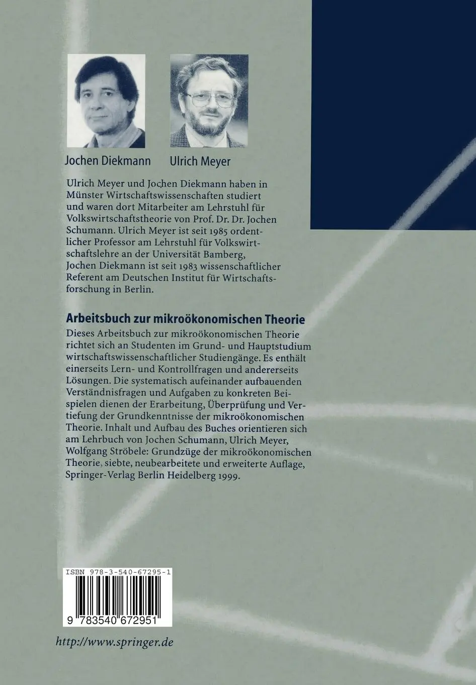 Rückseite: 9783540672951 | Arbeitsbuch zur mikroökonomischen Theorie | Jochen Diekmann (u. a.)