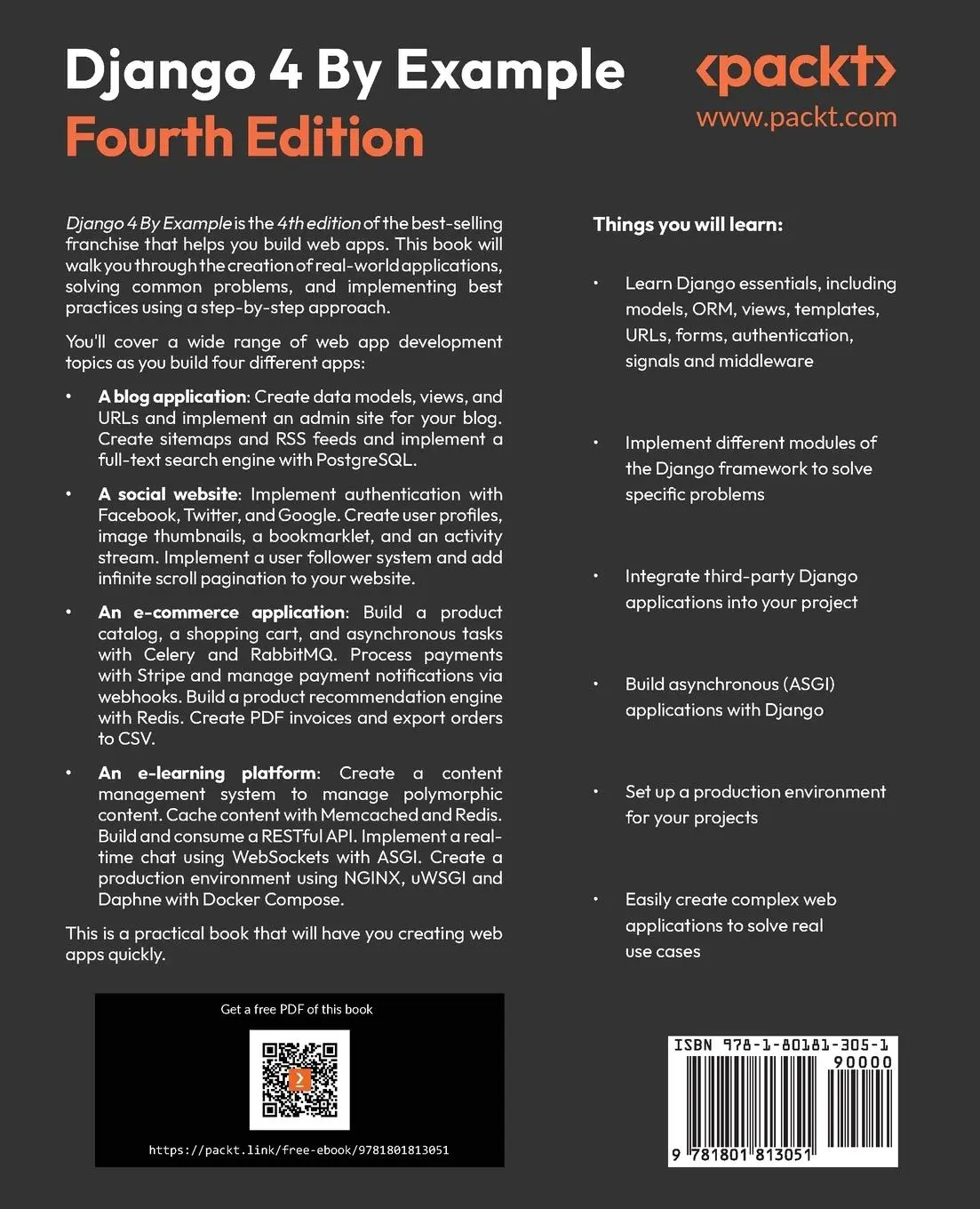 Rückseite: 9781801813051 | Django 4 By Example - Fourth Edition | Antonio Melé | Taschenbuch