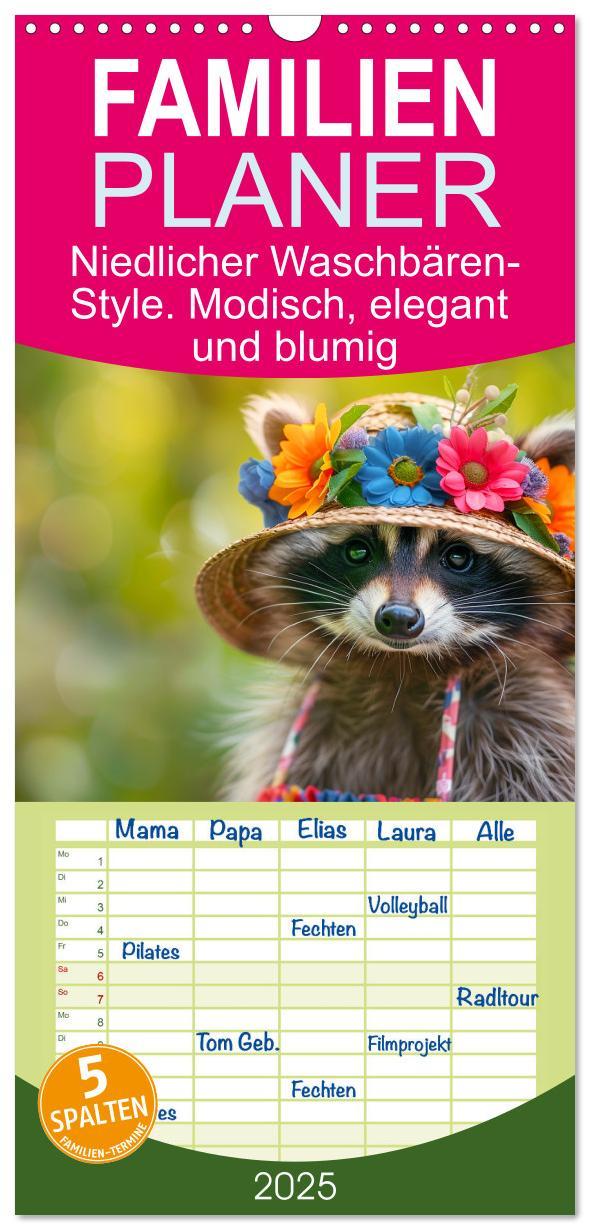 Cover: 9783457193051 | Familienplaner 2025 - Niedlicher Waschbären-Style. Modisch, elegant...