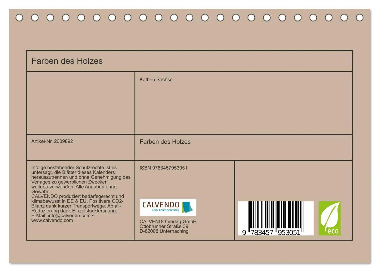 Bild: 9783457953051 | Farben des Holzes (Tischkalender 2026 DIN A5 quer), CALVENDO...