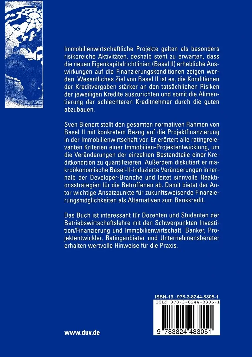 Rückseite: 9783824483051 | Projektfinanzierung in der Immobilienwirtschaft | Sven Bienert | Buch