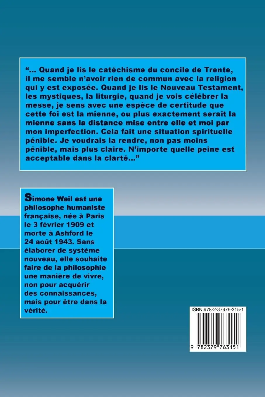 Rückseite: 9782379763151 | Lettre à un religieux | Simone Weil | Taschenbuch | Französisch | 2024