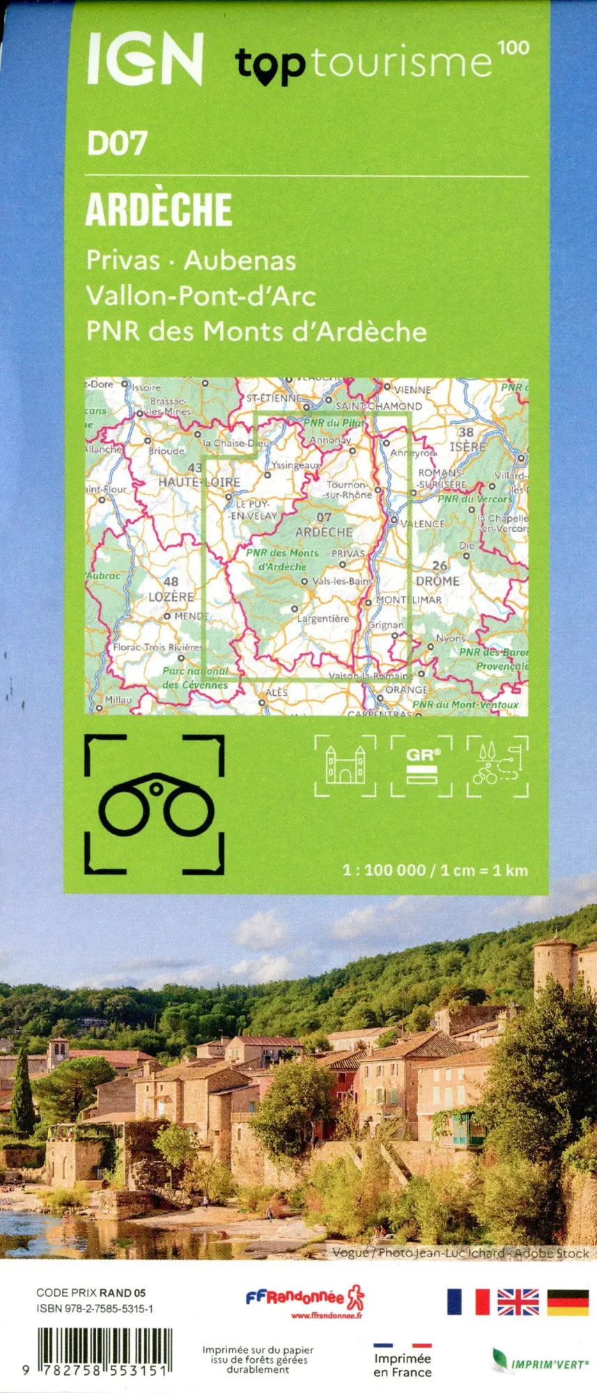 Bild: 9782758553151 | 7 Ardèche Privas | 1:100000 | (Land-)Karte | IGN Top 100 départemental