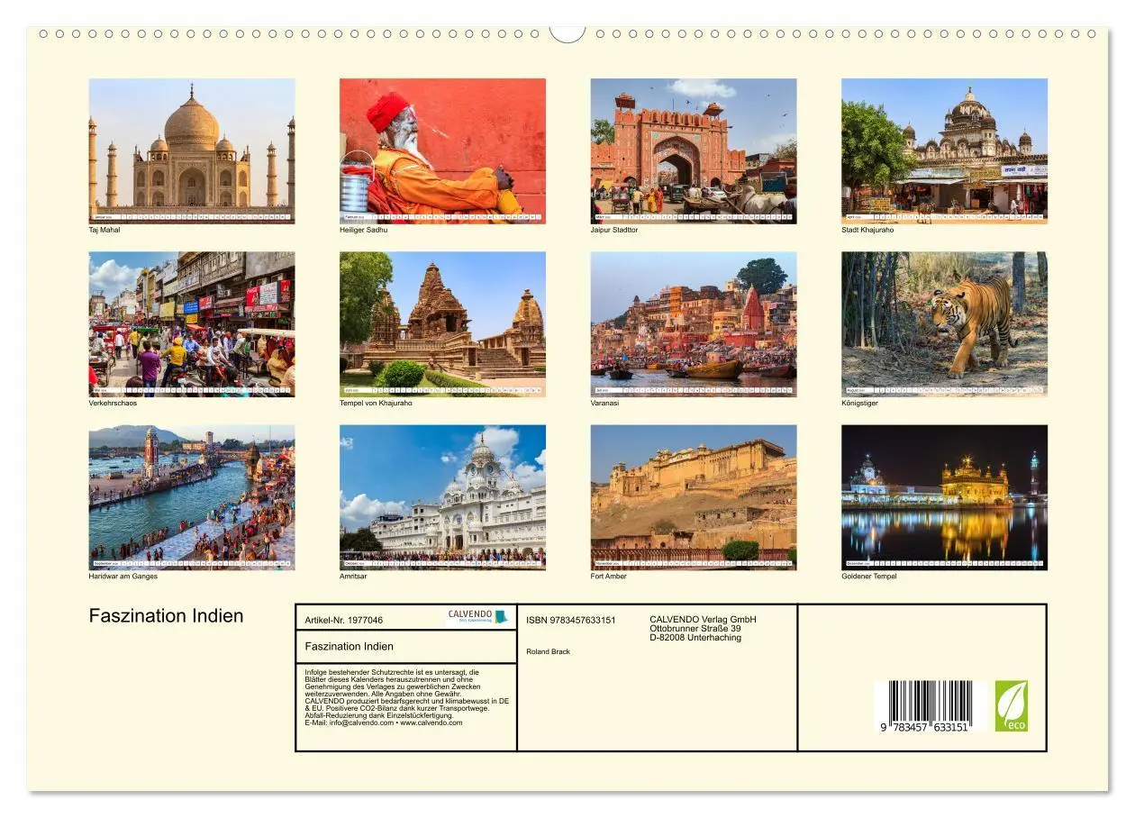 Bild: 9783457633151 | Faszination Indien (Wandkalender 2026 DIN A2 quer), CALVENDO...