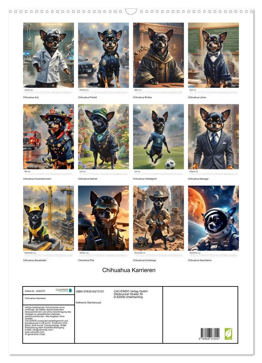 Bild: 9783516273151 | Chihuahua Karrieren (Wandkalender 2026 DIN A2 hoch), CALVENDO...