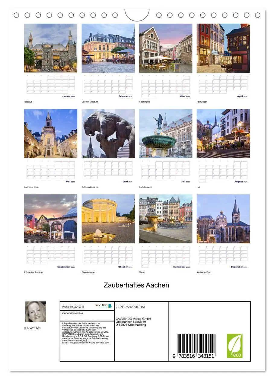 Bild: 9783516343151 | Zauberhaftes Aachen (Wandkalender 2026 DIN A4 hoch), CALVENDO...