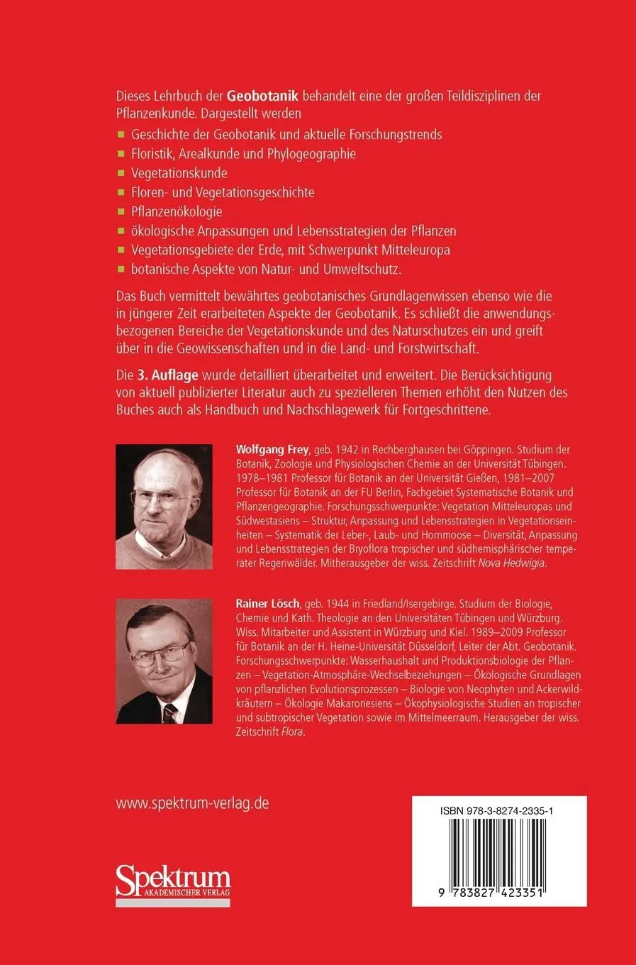Rückseite: 9783827423351 | Geobotanik | Pflanze und Vegetation in Raum und Zeit | Lösch (u. a.)