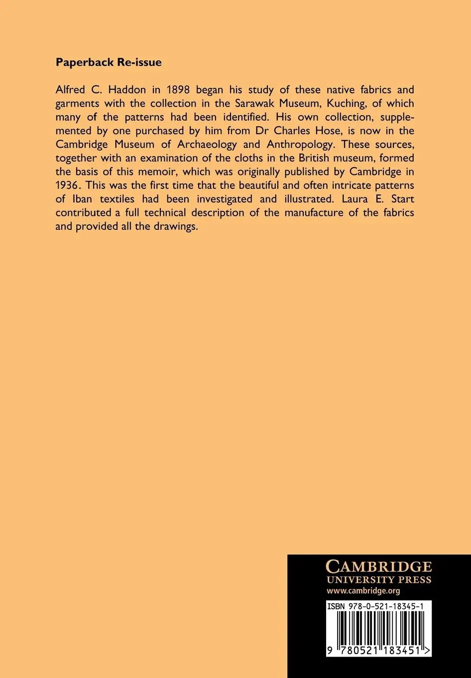 Rückseite: 9780521183451 | Iban or Sea Dayak Fabrics and Their Patterns | Haddon (u. a.) | Buch