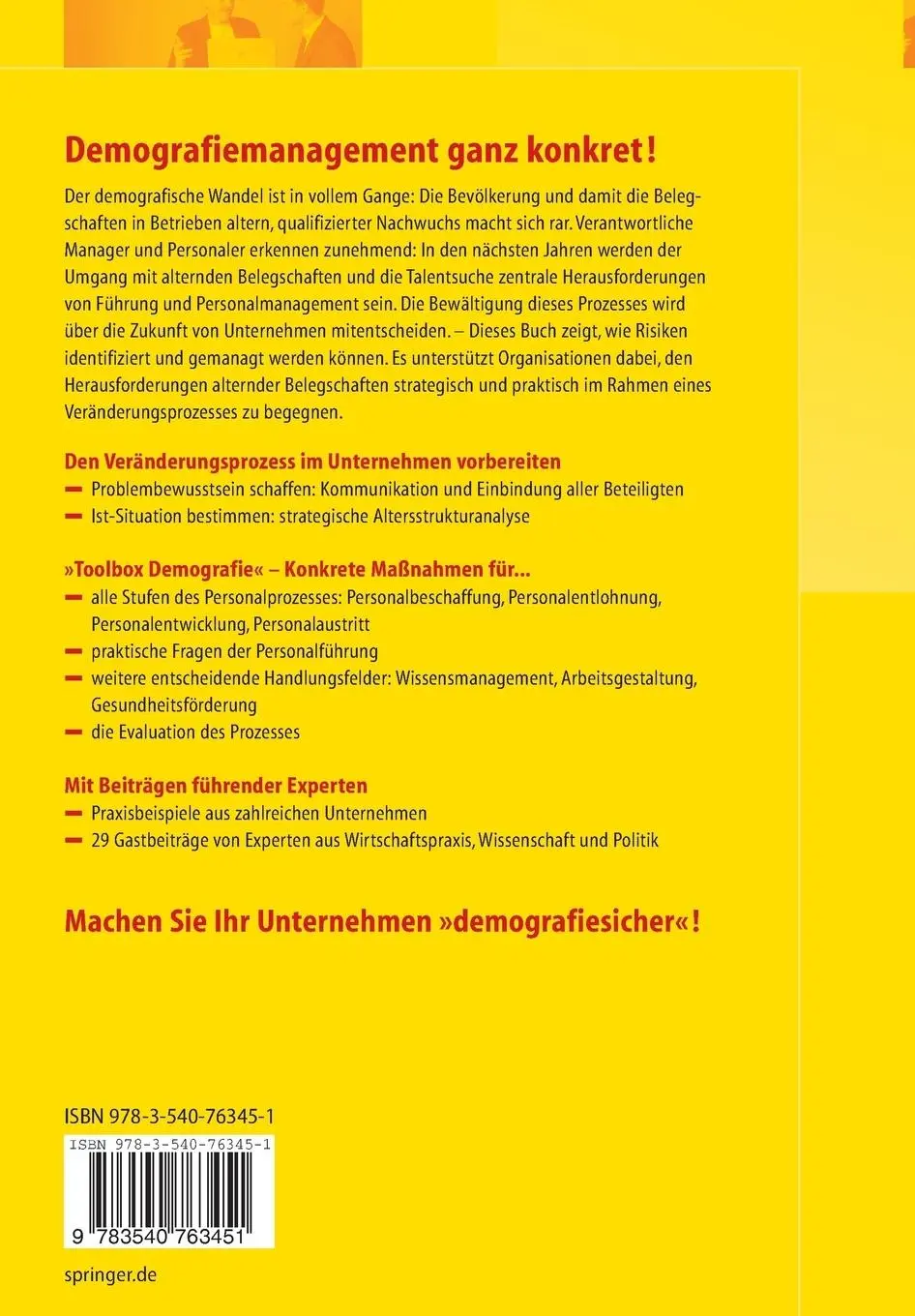 Rückseite: 9783540763451 | Personalmanagement im demografischen Wandel. Ein Handbuch für den...
