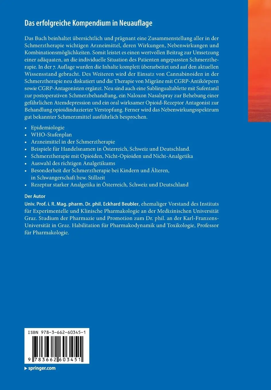 Rückseite: 9783662603451 | Kompendium der medikamentösen Schmerztherapie | Eckhard Beubler | Buch