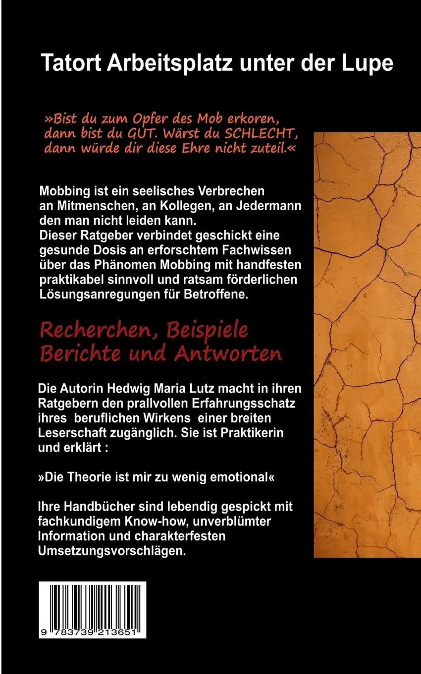 Rückseite: 9783739213651 | Mobbing am Arbeitsplatz | Die Waffe der Unfähigen | Hedwig Maria Lutz