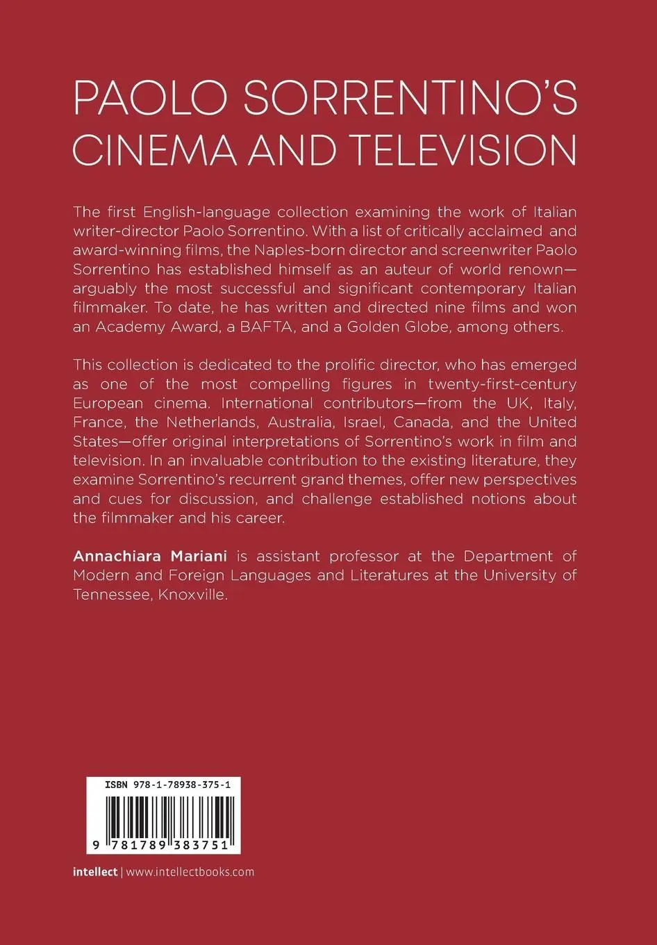 Rückseite: 9781789383751 | Paolo Sorrentino's Cinema and Television | Annachiara Mariani | Buch