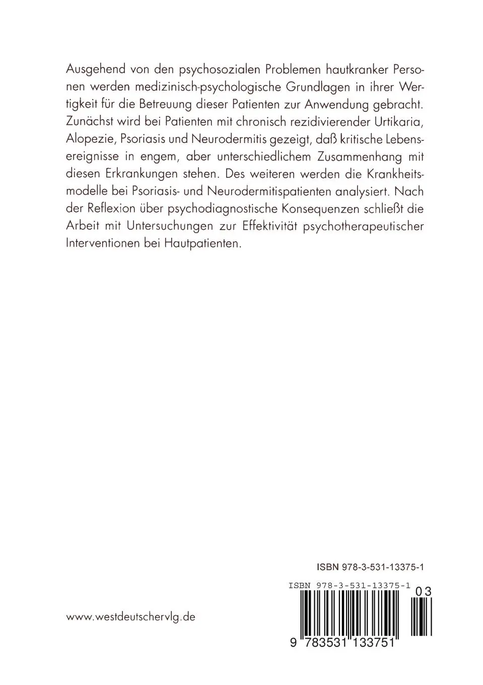 Rückseite: 9783531133751 | Haut und Psyche | Kurt Seikowski | Taschenbuch | 181 S. | Deutsch