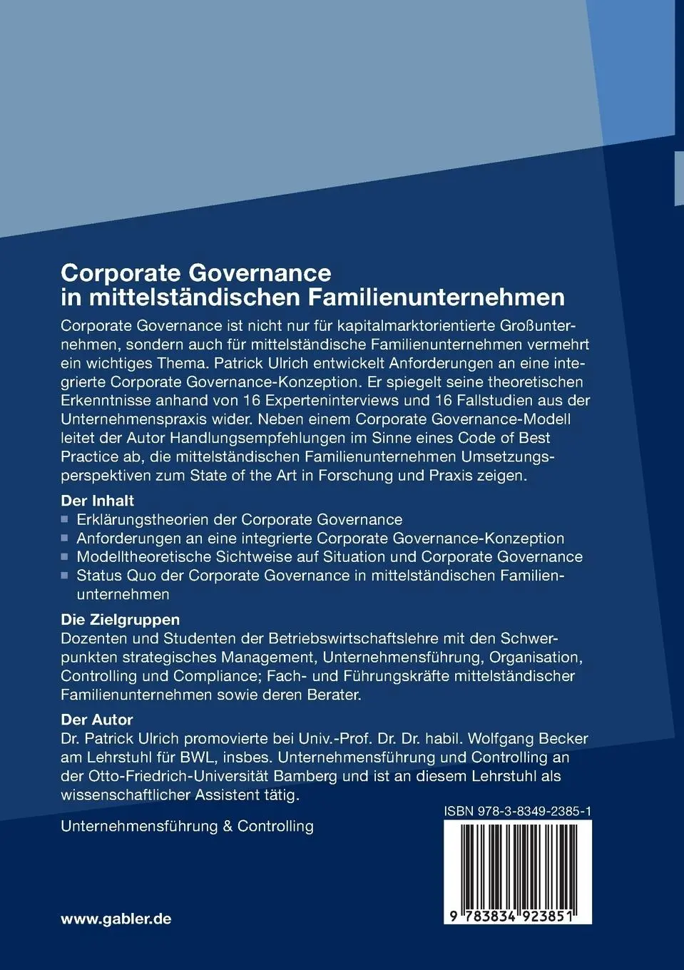 Rückseite: 9783834923851 | Corporate Governance in mittelständischen Familienunternehmen | Ulrich