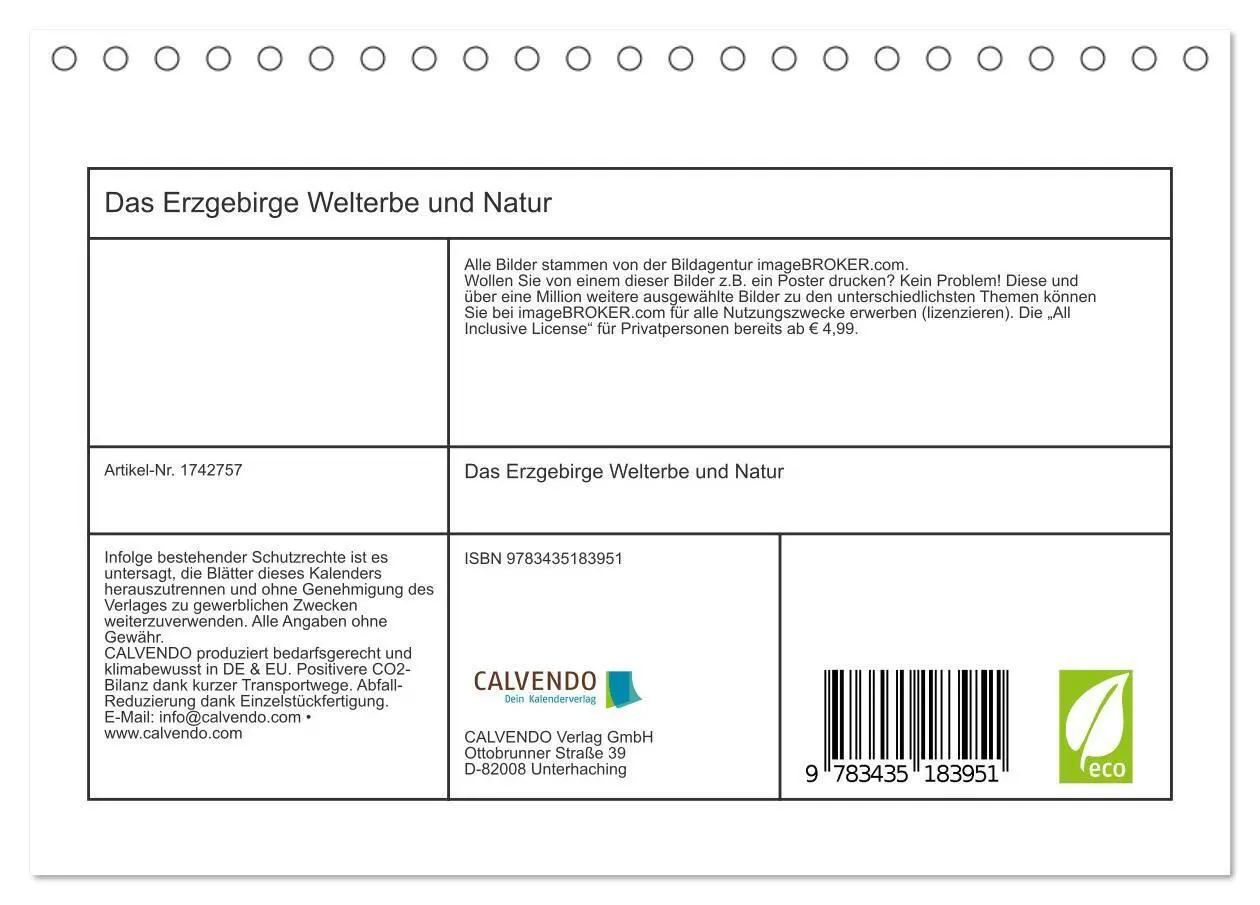 Bild: 9783435183951 | Das Erzgebirge Welterbe und Natur (Tischkalender 2025 DIN A5 quer),...