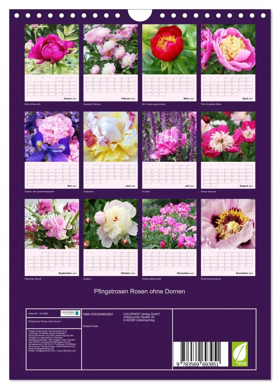 Bild: 9783569693951 | Pfingstrosen Rosen ohne Dornen (Wandkalender 2027 DIN A4 hoch),...