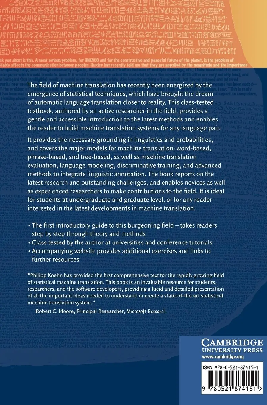 Rückseite: 9780521874151 | Statistical Machine Translation | Philipp Koehn | Buch | Englisch
