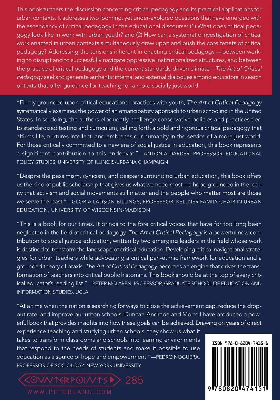 Rückseite: 9780820474151 | The Art of Critical Pedagogy | Ernest Morrell (u. a.) | Taschenbuch