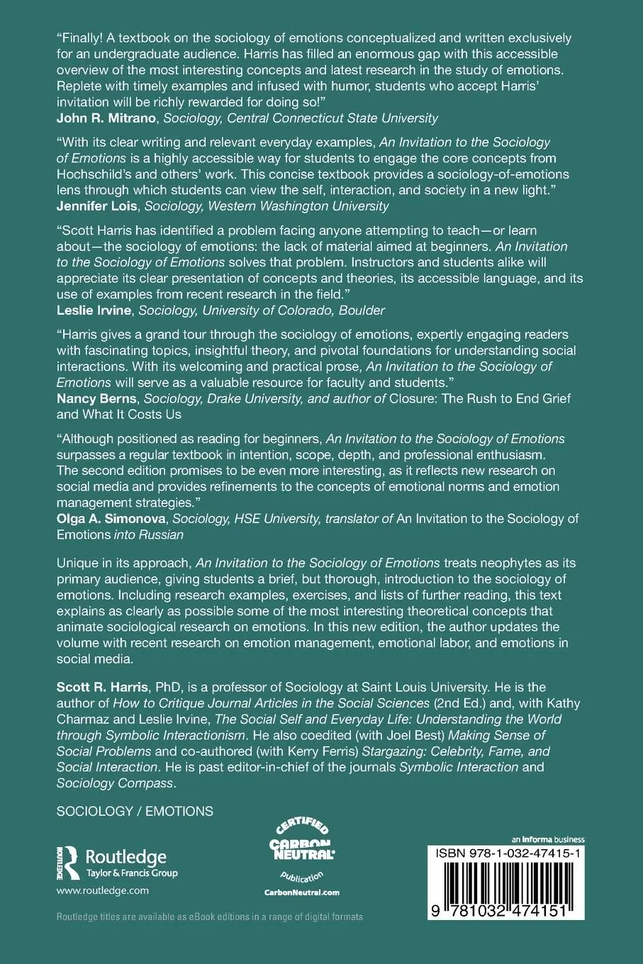 Rückseite: 9781032474151 | An Invitation to the Sociology of Emotions | Scott Harris | Buch