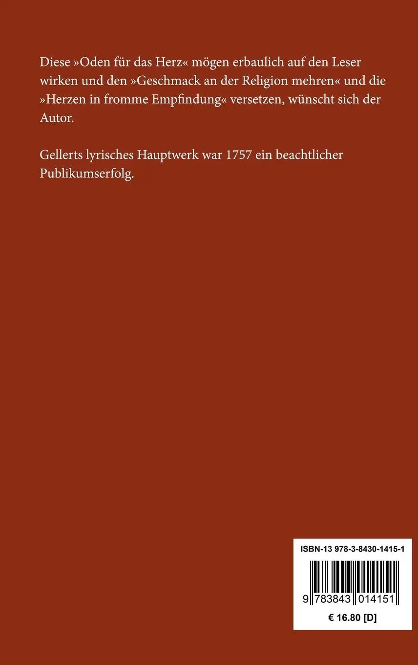 Rückseite: 9783843014151 | Geistliche Oden und Lieder | Christian Fürchtegott Gellert | Buch
