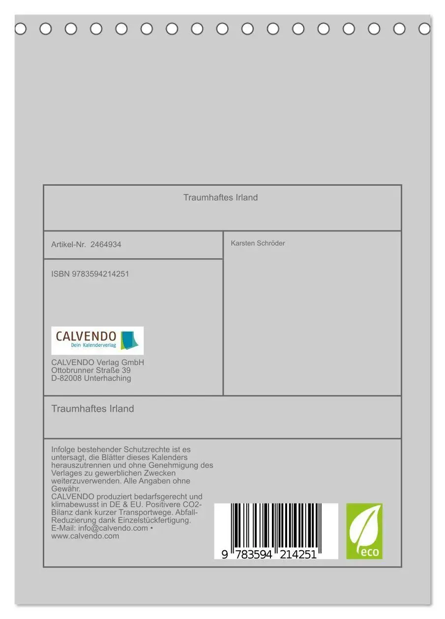 Bild: 9783594214251 | Traumhaftes Irland (Tischkalender 2027 DIN A5 hoch), CALVENDO...