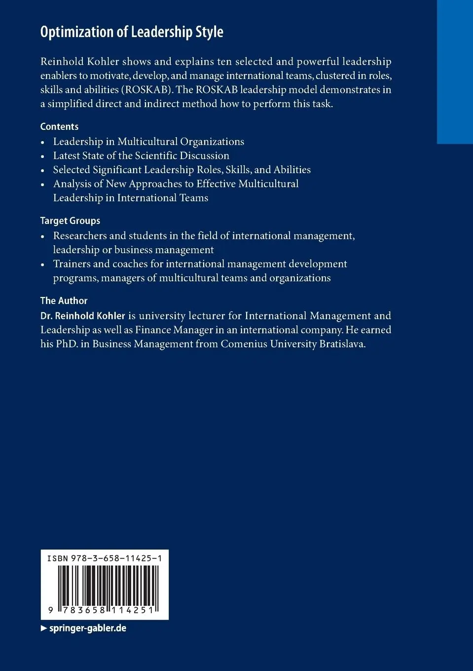 Rückseite: 9783658114251 | Optimization of Leadership Style | Reinhold Kohler | Taschenbuch