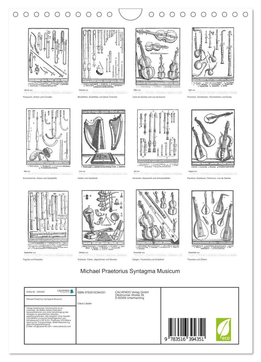 Bild: 9783516394351 | Michael Praetorius Syntagma Musicum (Wandkalender 2026 DIN A4...