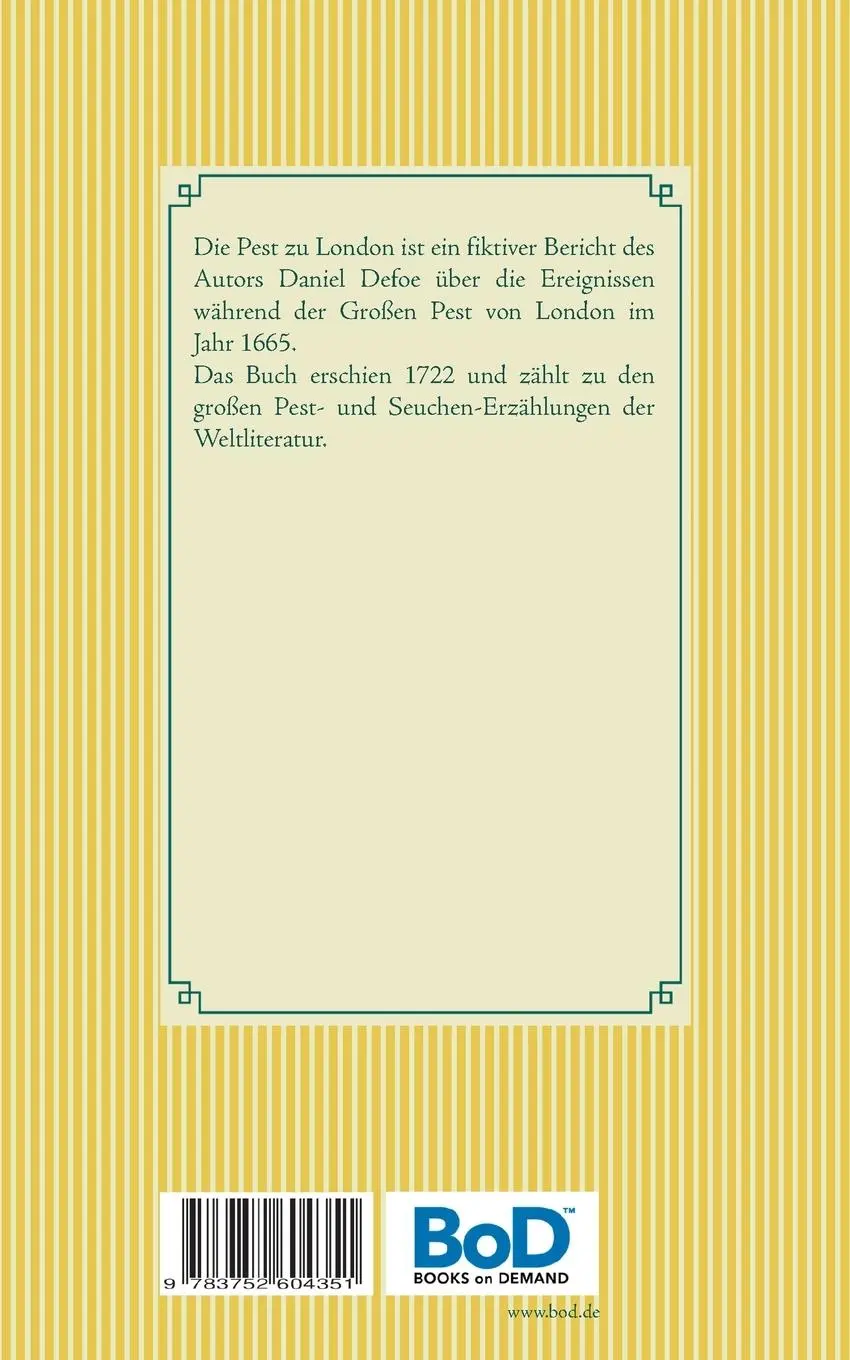 Rückseite: 9783752604351 | Die Pest zu London | Daniel Defoe | Taschenbuch | Paperback | 132 S.