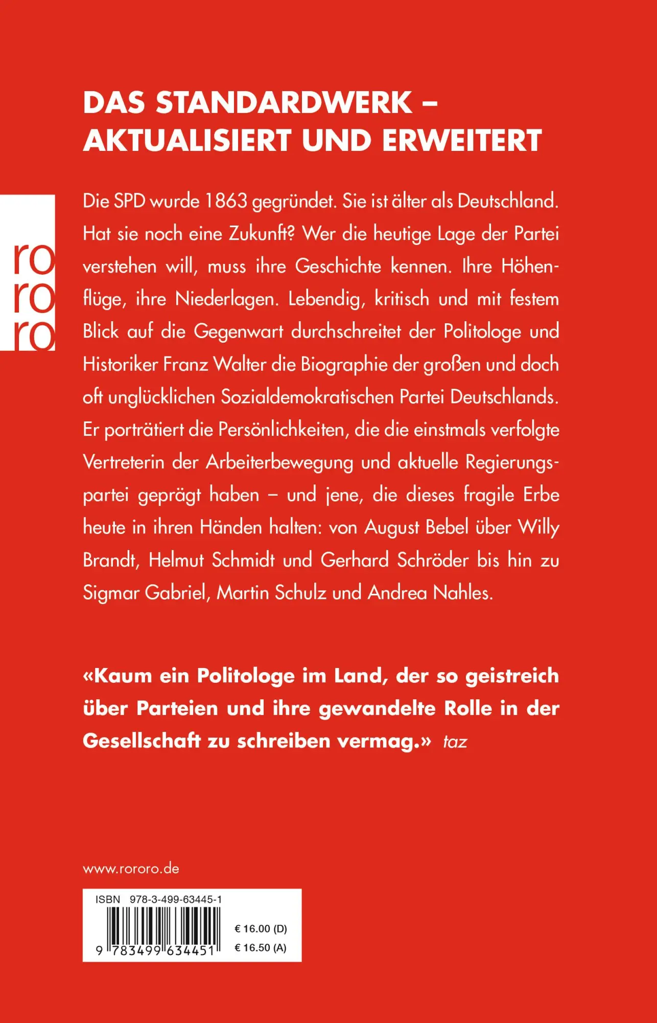 Rückseite: 9783499634451 | Die SPD | Franz Walter | Taschenbuch | 416 S. | Deutsch | 2018