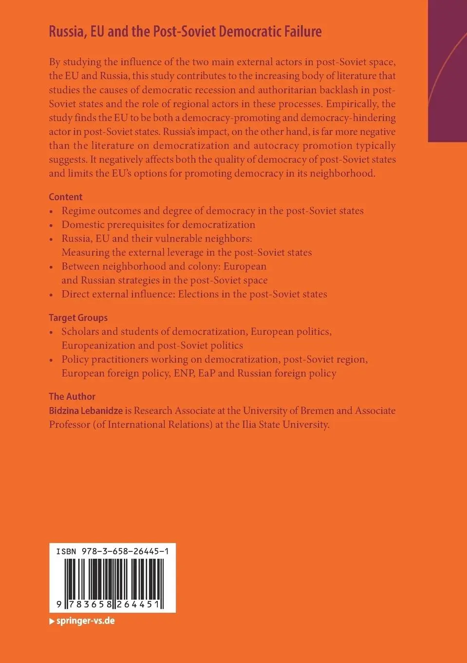 Rückseite: 9783658264451 | Russia, EU and the Post-Soviet Democratic Failure | Bidzina Lebanidze