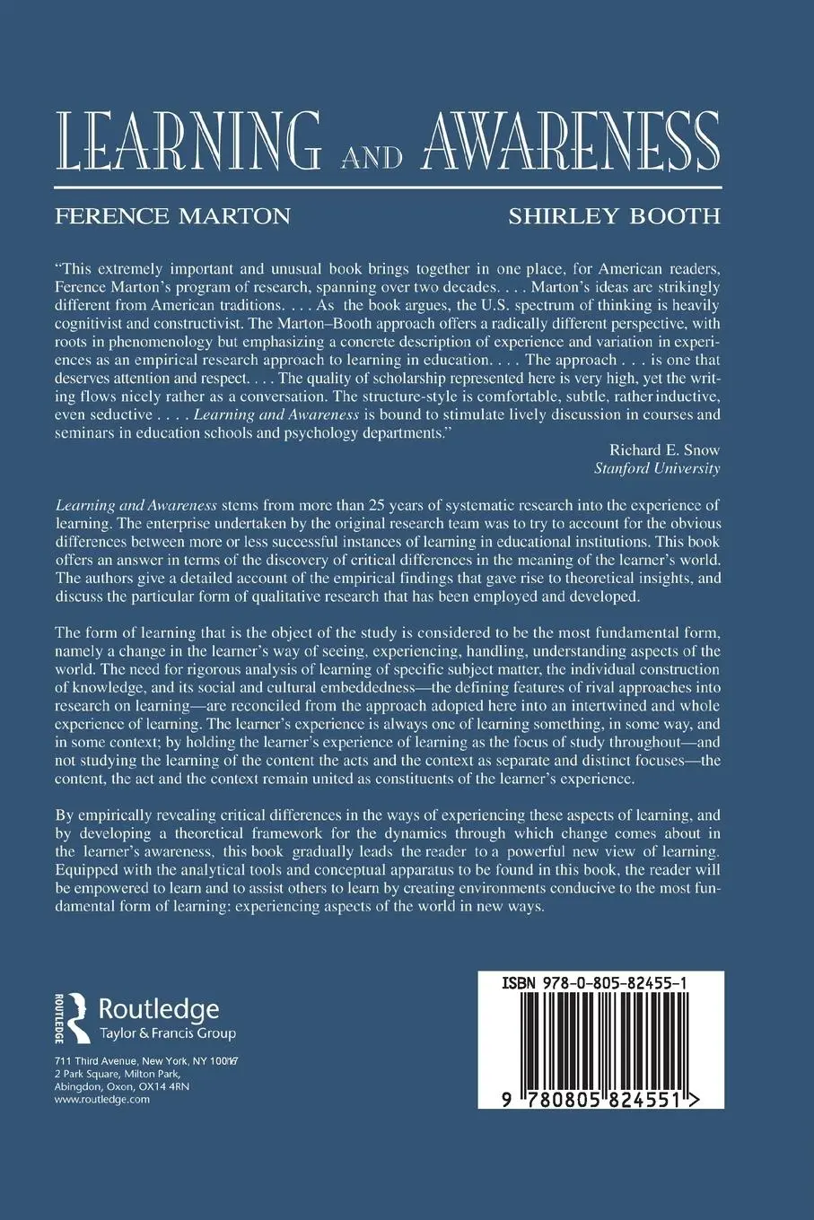 Rückseite: 9780805824551 | Learning and Awareness | Ference Marton (u. a.) | Taschenbuch | 1997