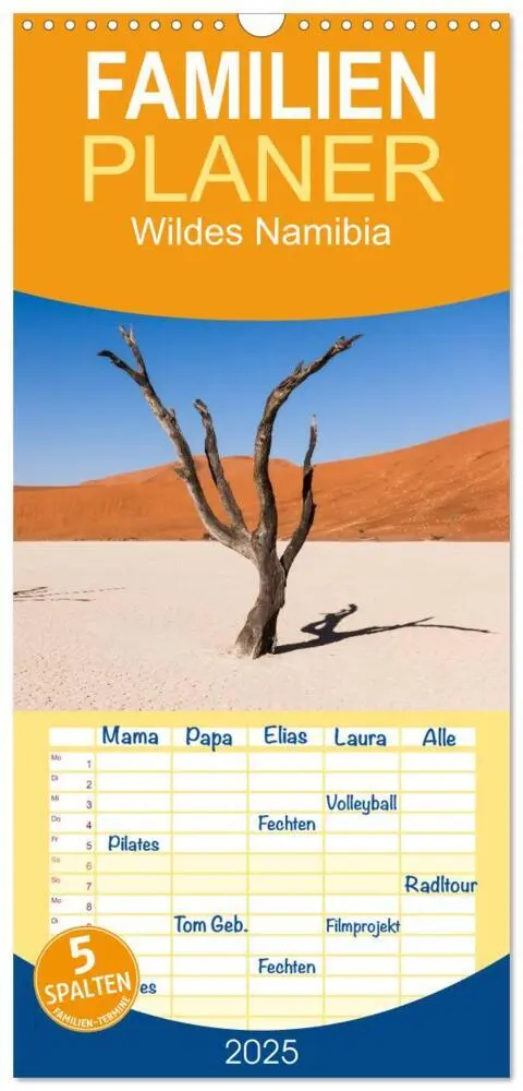 Cover: 9783457114551 | Familienplaner 2025 - Wildes Namibia mit 5 Spalten (Wandkalender,...