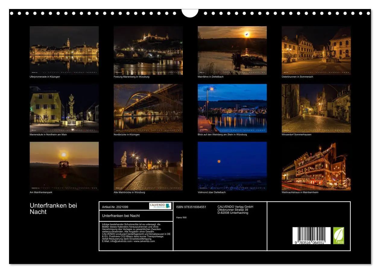 Bild: 9783516064551 | Unterfranken bei Nacht (Wandkalender 2026 DIN A3 quer), CALVENDO...
