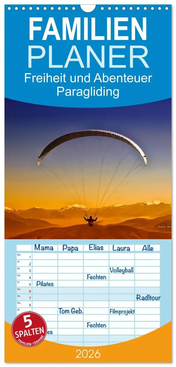 Cover: 9783516514551 | Familienplaner 2026 - Freiheit und Abenteuer - Paragliding mit 5...