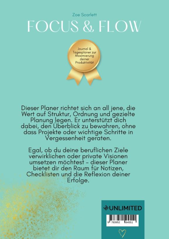 Rückseite: 9783952594551 | Focus &amp; Flow - Dein Kompass für Struktur &amp; Motivation | Zoe Scarlett