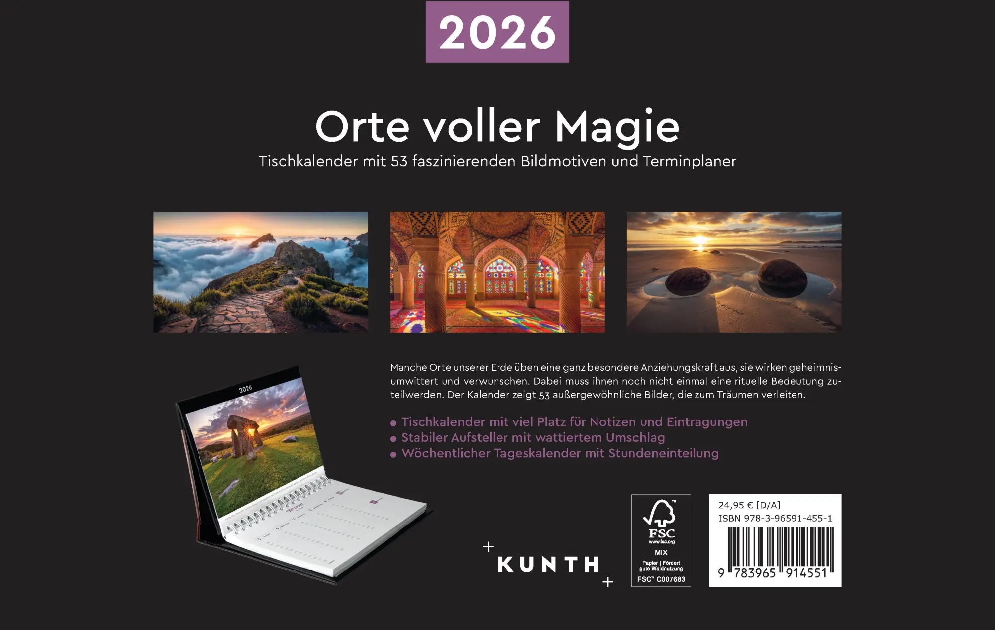 Rückseite: 9783965914551 | Orte voller Magie - KUNTH Tischkalender 2026 | Kalender | 54 S. | 2026