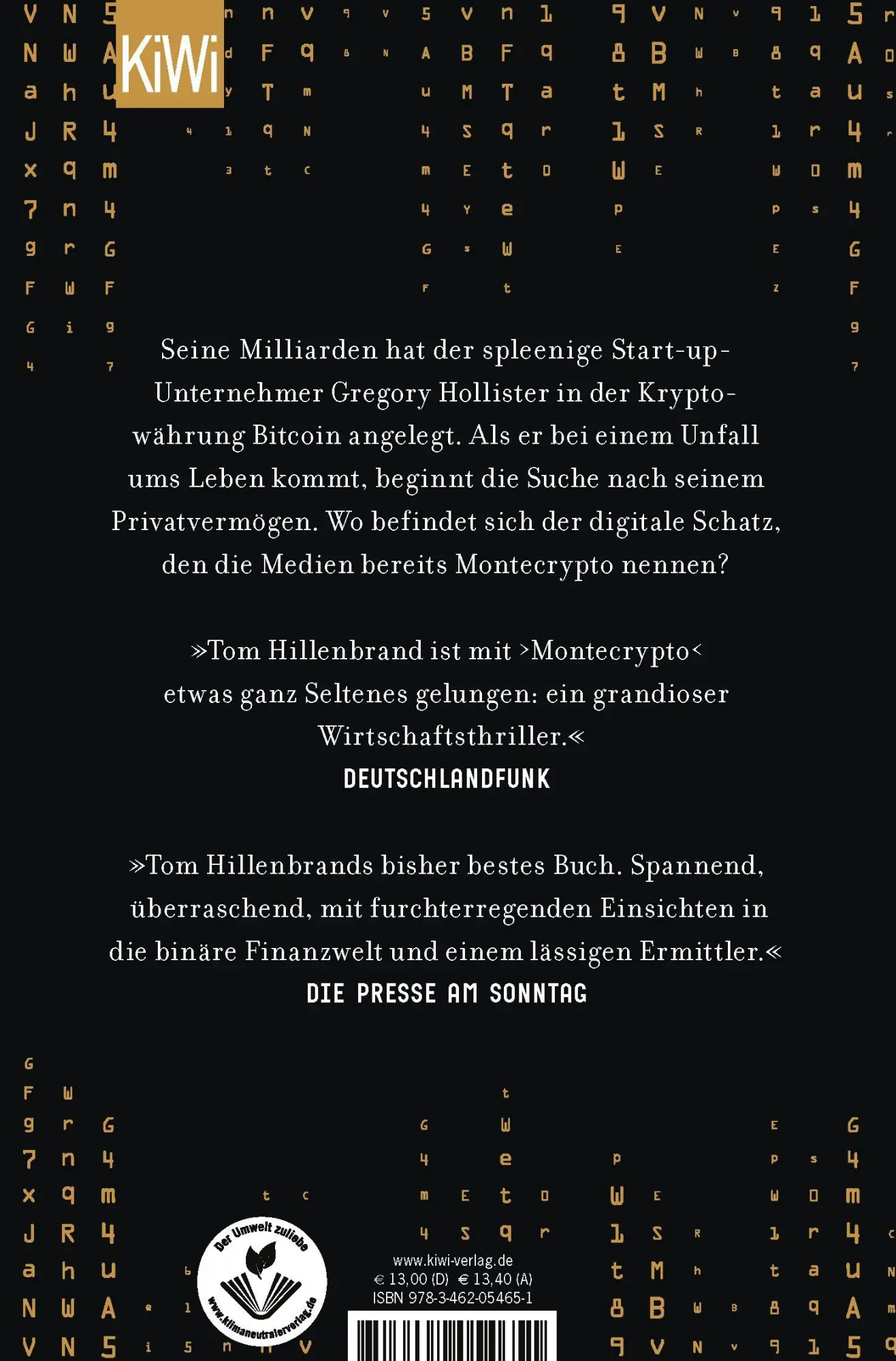 Rückseite: 9783462054651 | Montecrypto | Thriller | Tom Hillenbrand | Taschenbuch | 443 S. | 2022