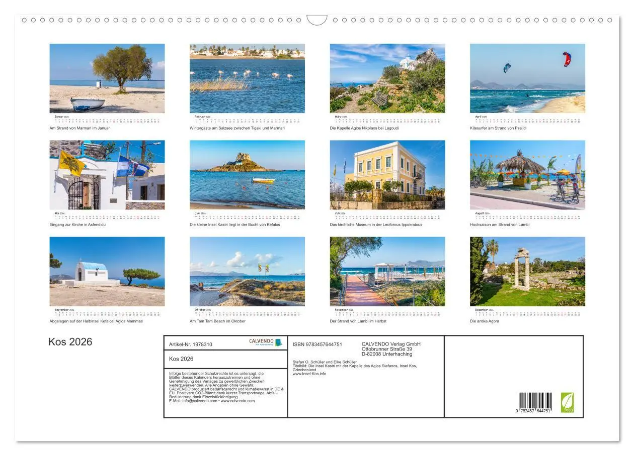 Bild: 9783457644751 | Kos 2026 (Wandkalender 2026 DIN A2 quer), CALVENDO Monatskalender