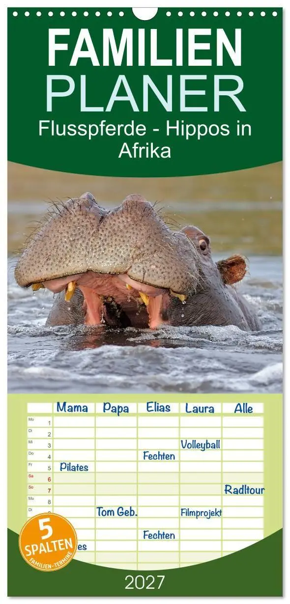 Cover: 9783594334751 | Familienplaner 2027 - Flusspferde Magie des Augenblicks - Hippos in...