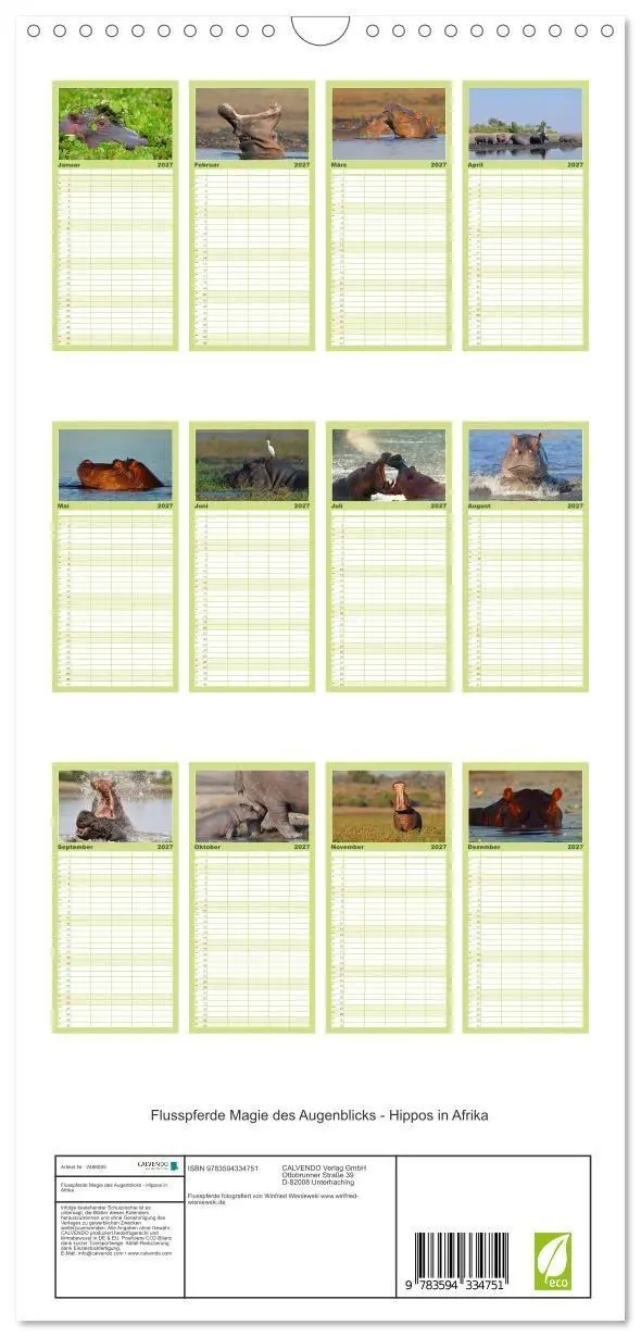 Bild: 9783594334751 | Familienplaner 2027 - Flusspferde Magie des Augenblicks - Hippos in...