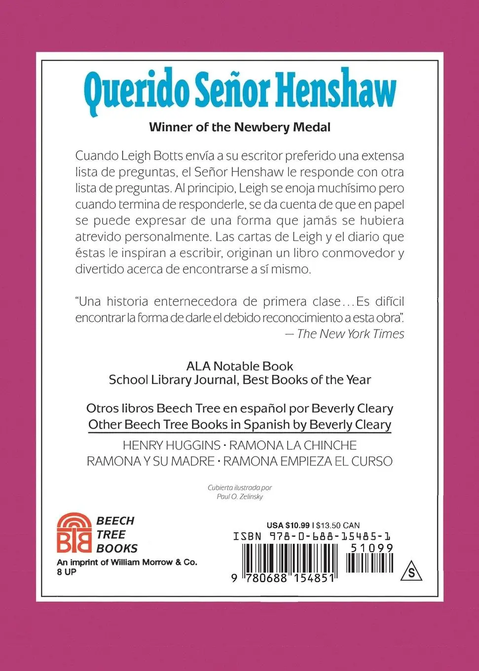 Rückseite: 9780688154851 | Querido Señor Henshaw | Dear Mr. Henshaw (Spanish Edition) | Cleary