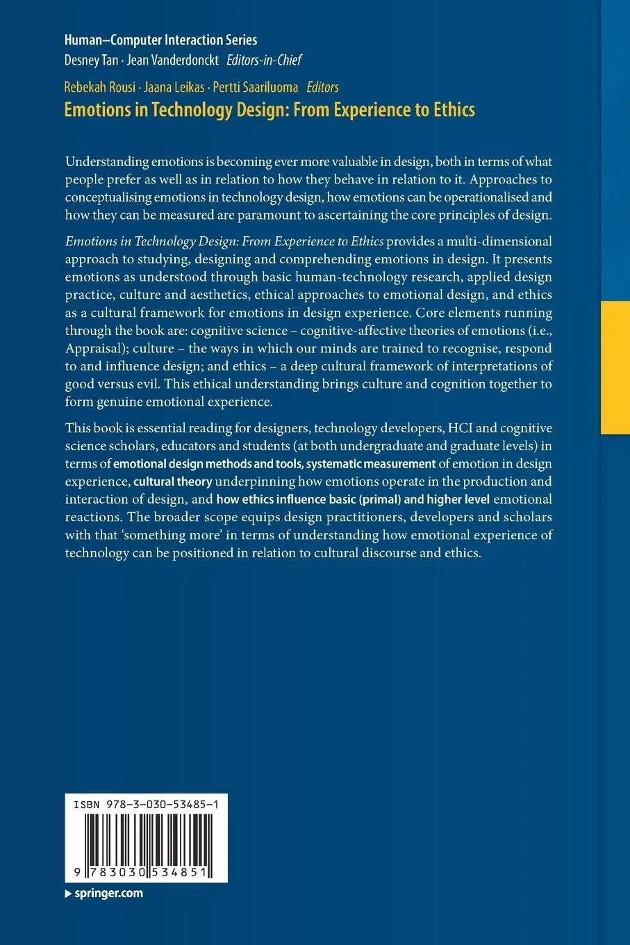 Rückseite: 9783030534851 | Emotions in Technology Design: From Experience to Ethics | Taschenbuch