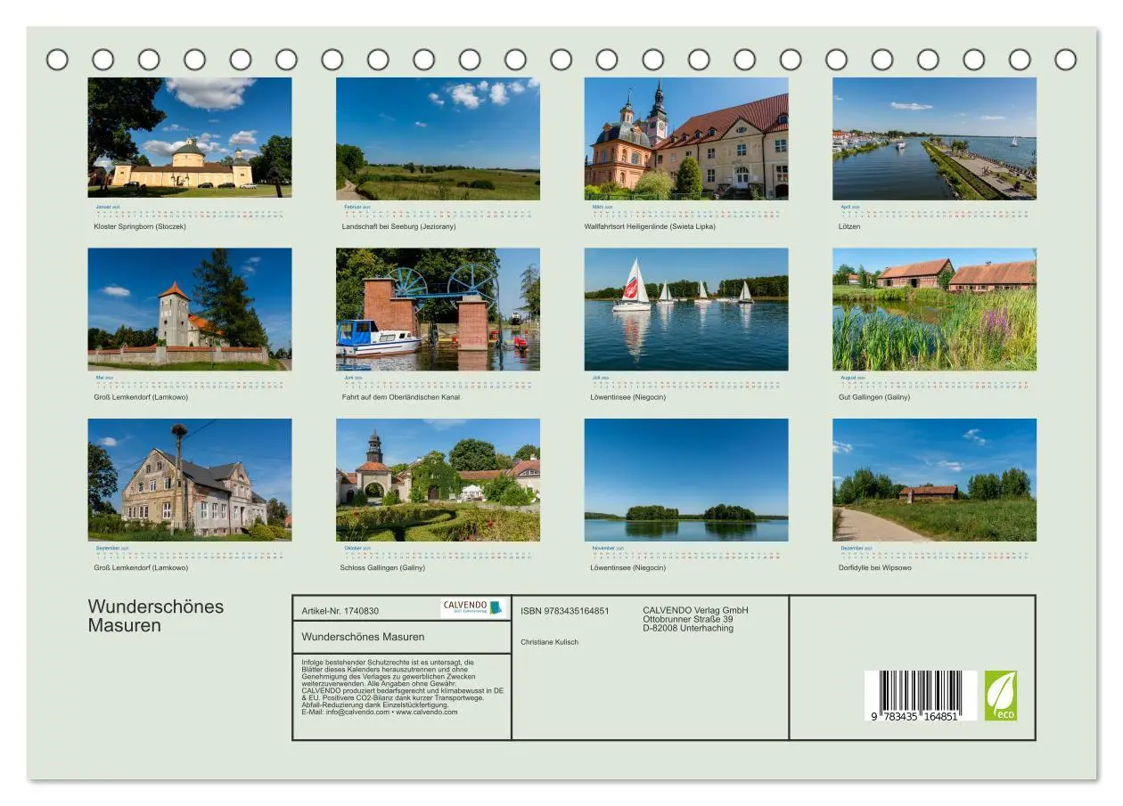 Bild: 9783435164851 | Wunderschönes Masuren (Tischkalender 2025 DIN A5 quer), CALVENDO...