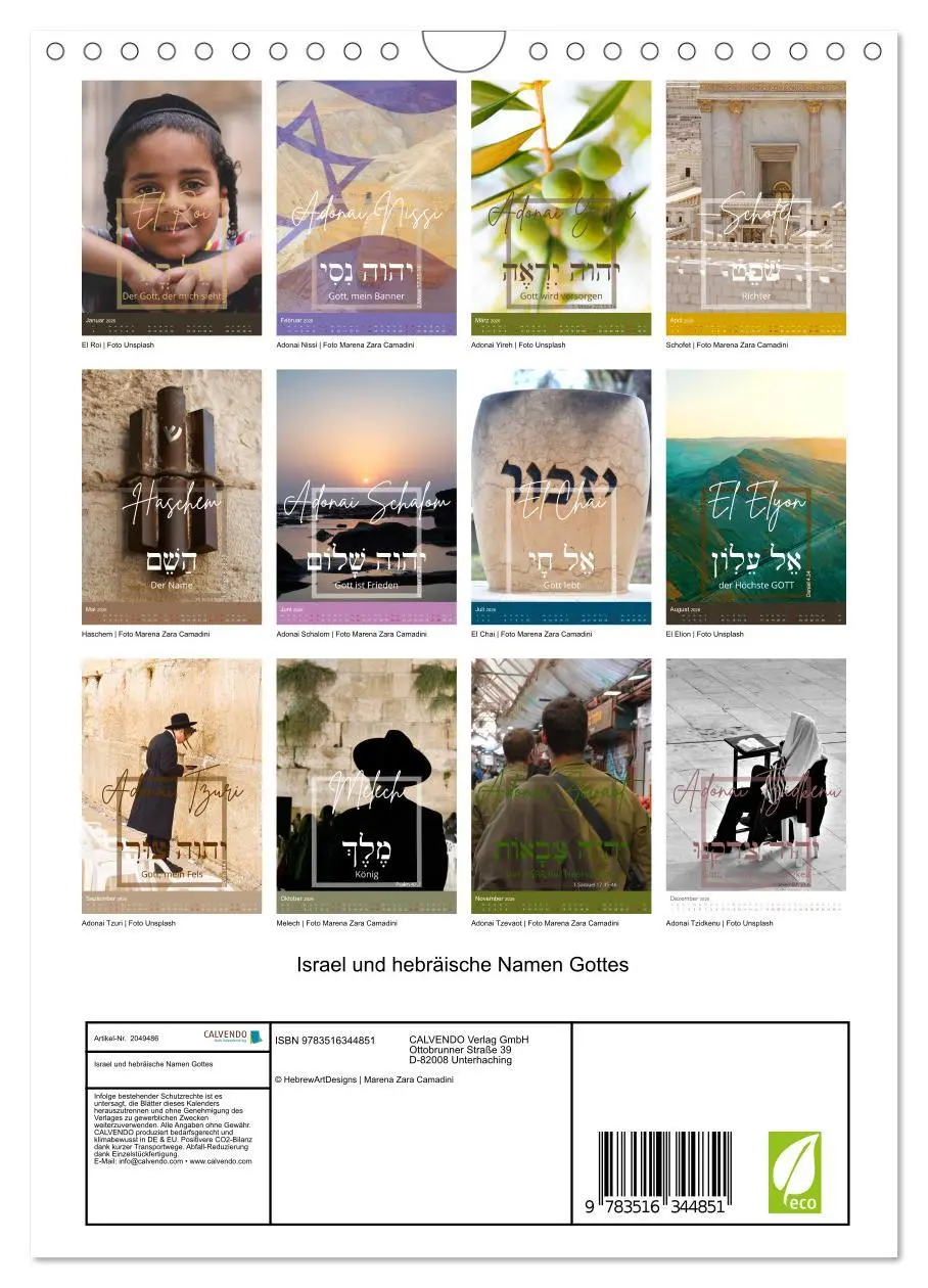 Bild: 9783516344851 | Israel und hebräische Namen Gottes (Wandkalender 2026 DIN A4 hoch),...