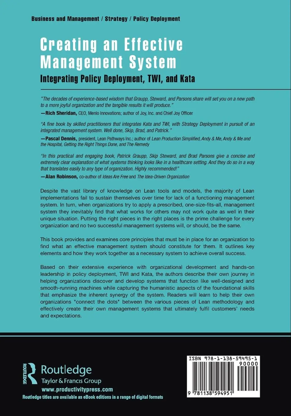 Rückseite: 9781138594951 | Creating an Effective Management System | Patrick Graupp (u. a.)