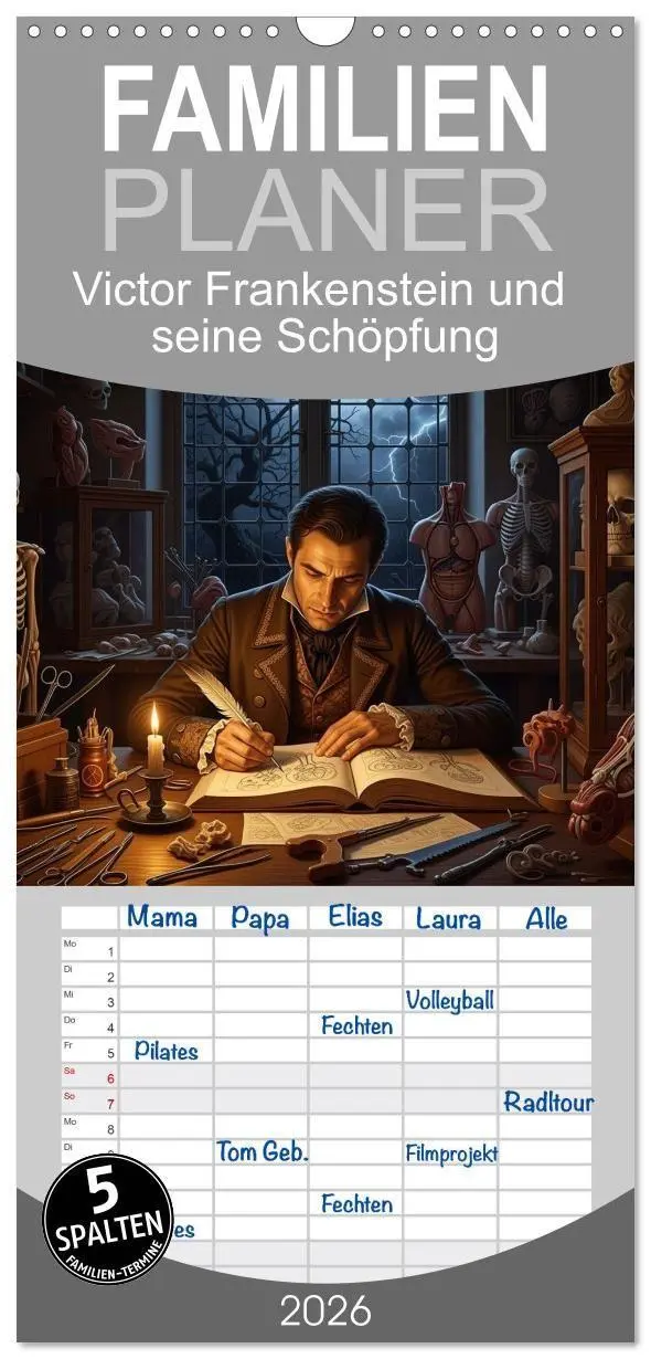 Cover: 9783516714951 | Familienplaner 2026 - Victor Frankenstein und seine Schöpfung mit 5...