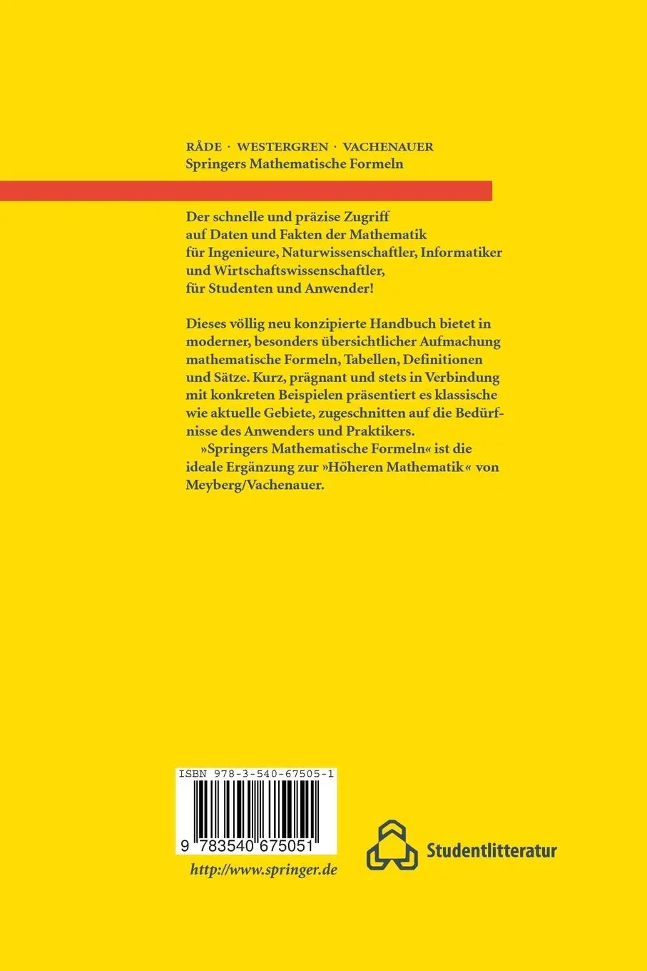 Rückseite: 9783540675051 | Springers Mathematische Formeln | Bertil Westergren (u. a.) | Buch