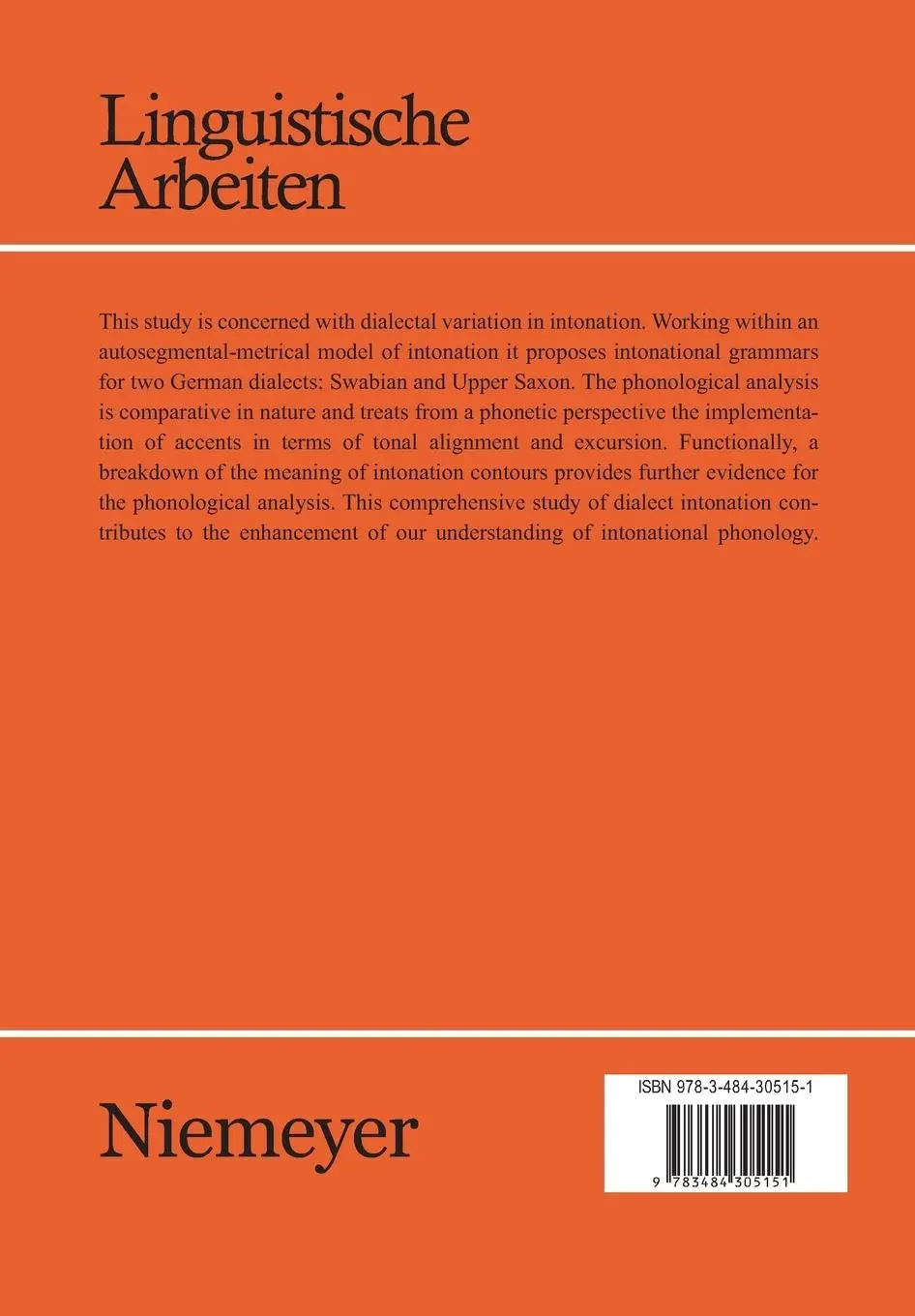 Rückseite: 9783484305151 | The Intonational Phonology of Swabian and Upper Saxon | Frank Kügler
