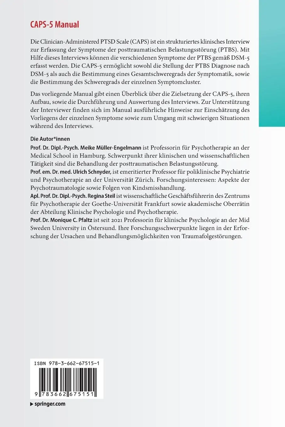 Rückseite: 9783662675151 | CAPS-5 Manual | Meike Müller-Engelmann (u. a.) | Taschenbuch | vi